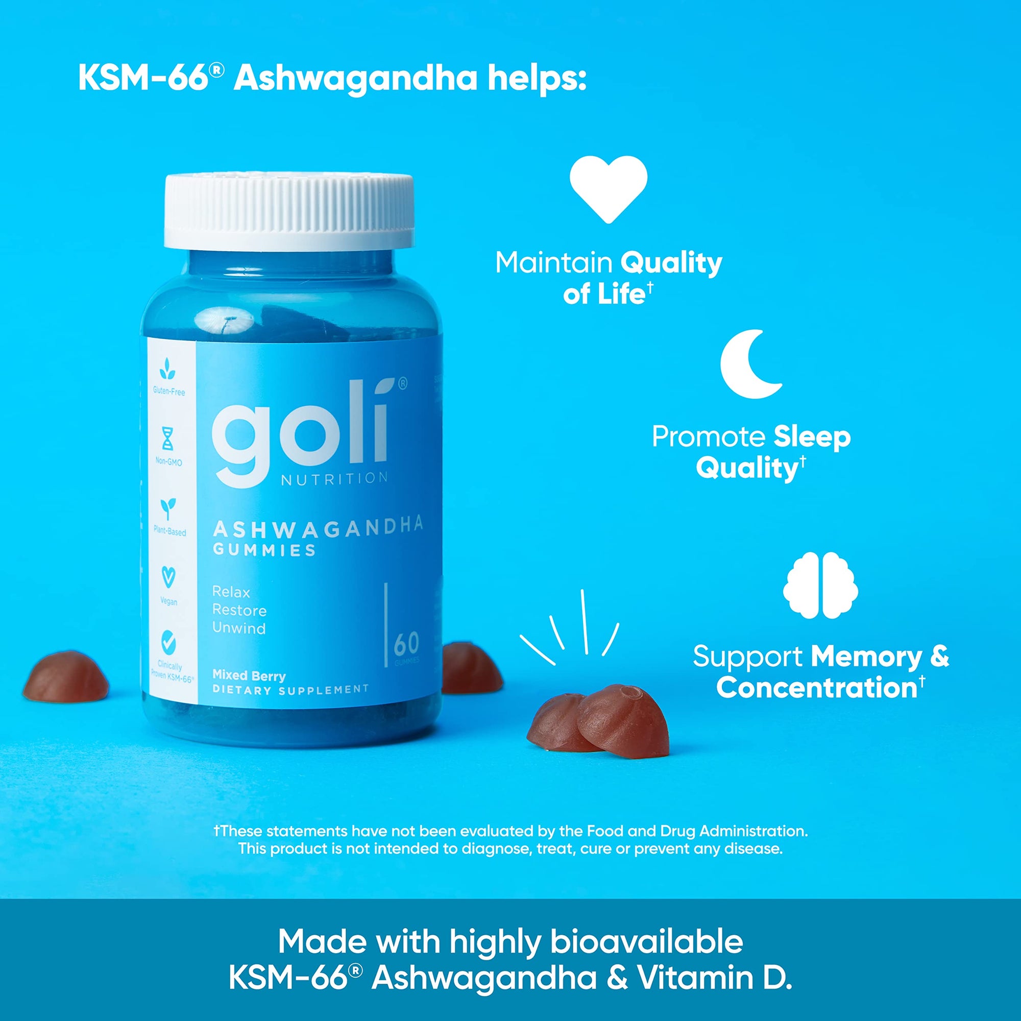 Goli Nutrition Ashwagandha Gummies, 60 Gummies