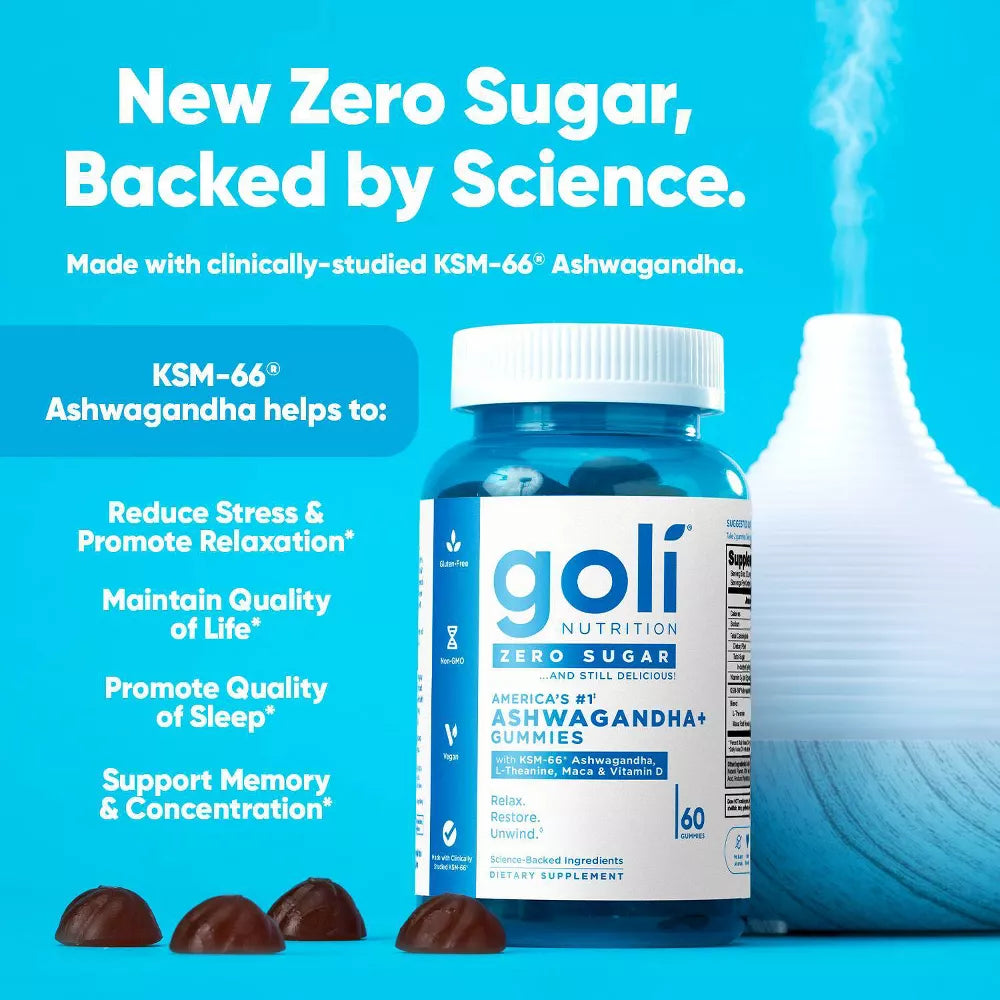 Goli Nutrition Ashwagandha Zero Sugar Gummies, 60 Gummies