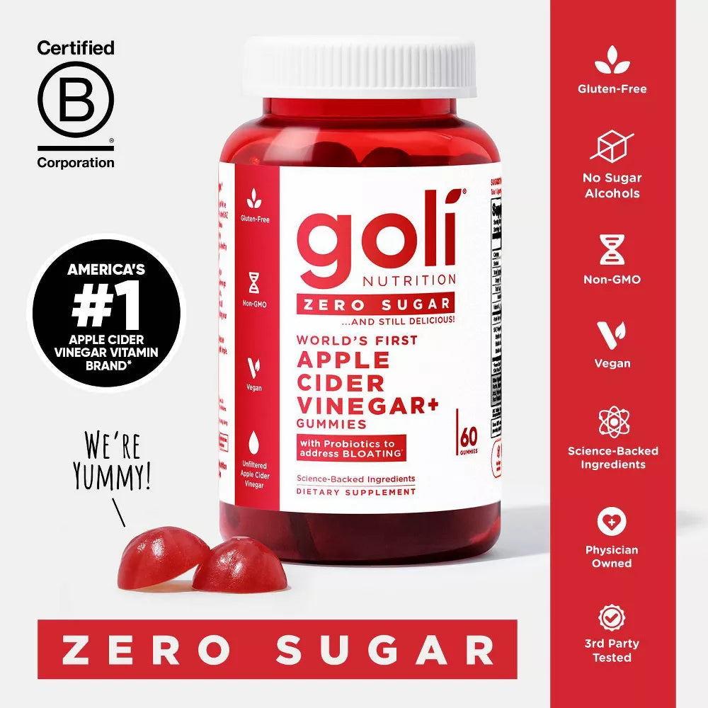 Goli Nutrition Apple Cider Vinegar Zero Sugar Gummies, 60 Gummies
