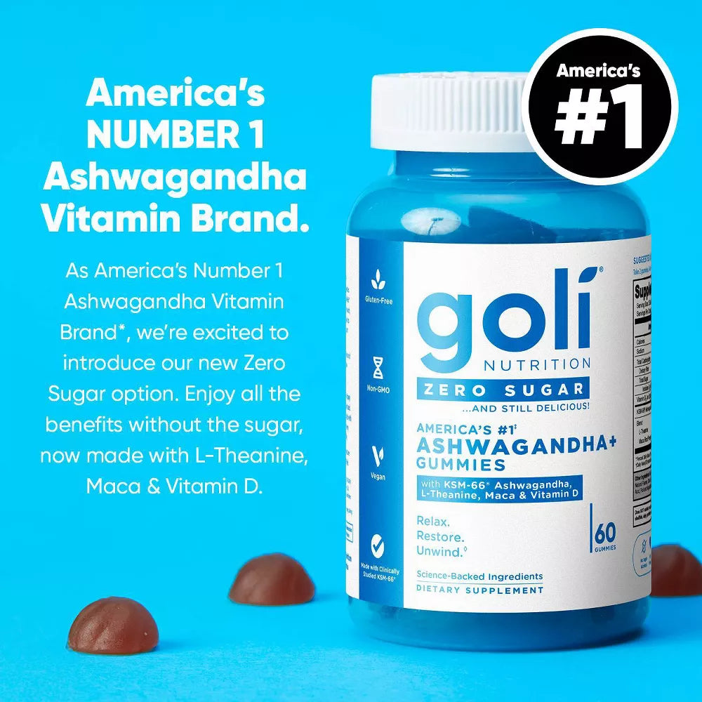 Goli Nutrition Ashwagandha Zero Sugar Gummies, 60 Gummies