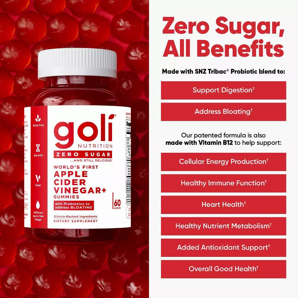 Goli Nutrition Apple Cider Vinegar Zero Sugar Gummies, 60 Gummies