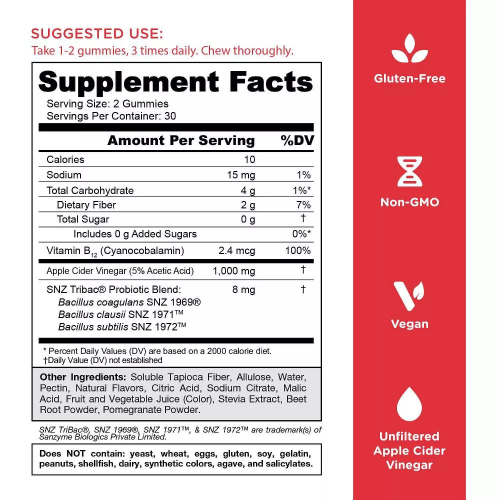 Goli Nutrition Apple Cider Vinegar Zero Sugar Gummies, 60 Gummies