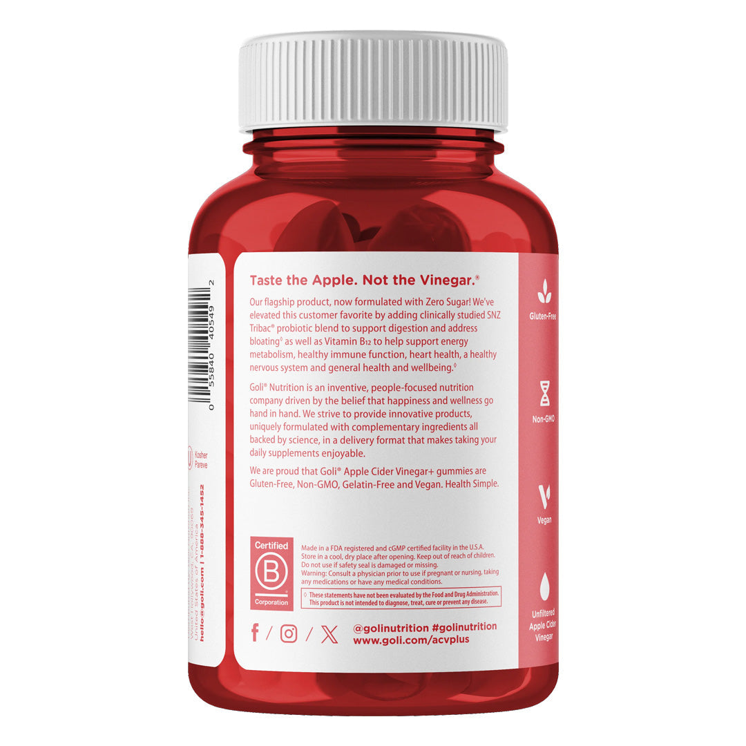 Goli Nutrition Apple Cider Vinegar Zero Sugar Gummies, 60 Gummies