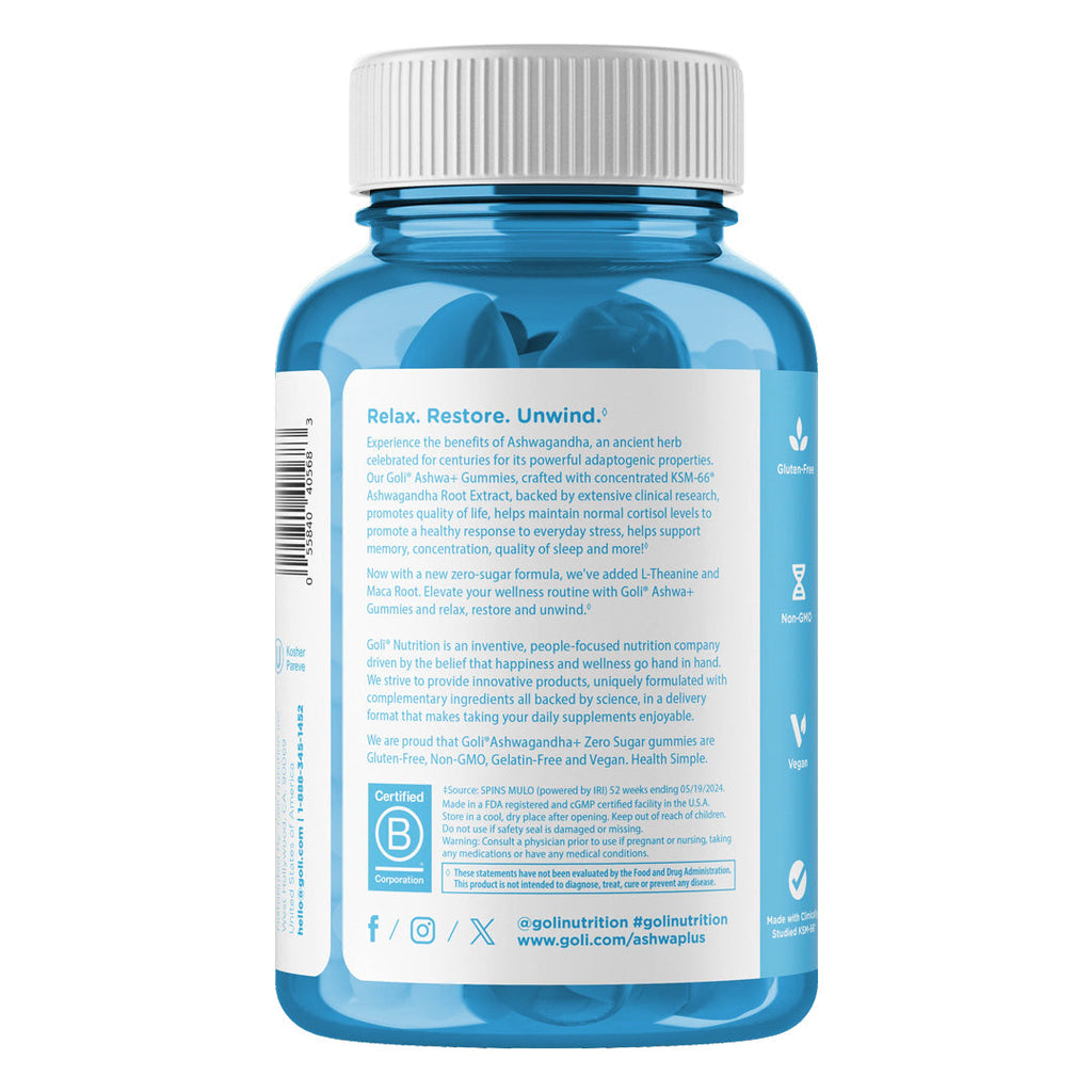 Goli Nutrition Ashwagandha Zero Sugar Gummies, 60 Gummies